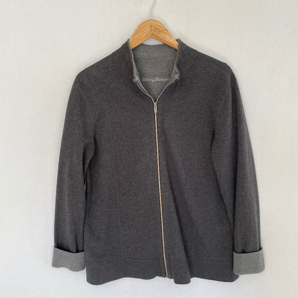 TOMMY BAHAMA Women’s Large Reversible Full Zip Mock Neck Cotton Knit Jacket